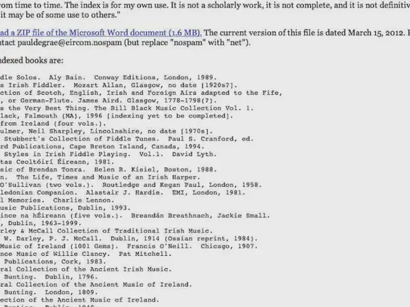 Paul de Grae's Index of Irish Tune Books