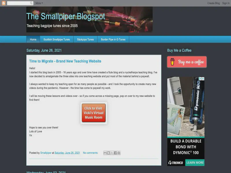 Website preview for smallpiper.blogspot.com